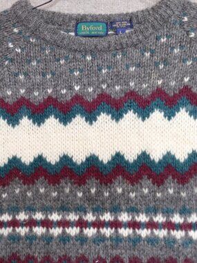 Byford Sweater Medium Gray Wool Raglan Hand Knit England Fair Isle Nordic